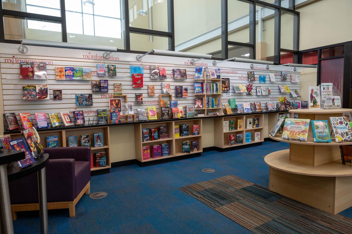 main book shelf at PW